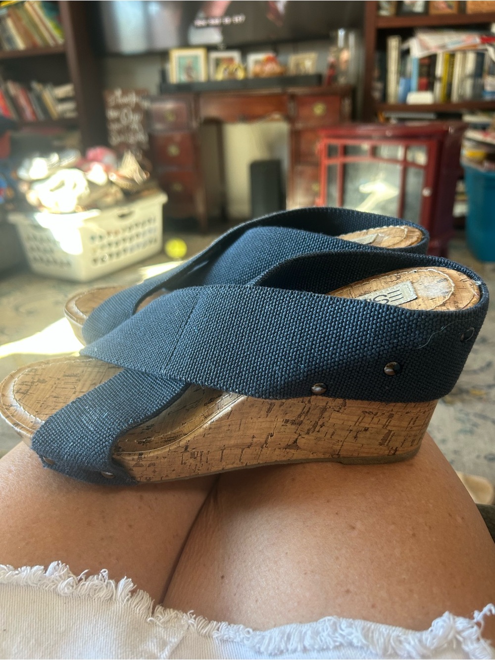 Esprit Wedge Sandals with Navy Cross-Strap 8.5